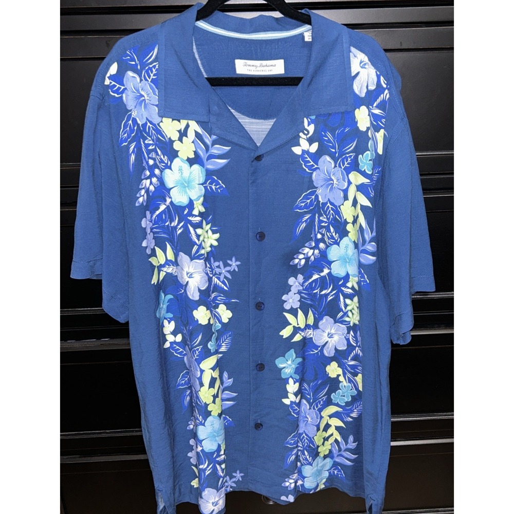 TOMMY BAHAMA Relaxed‎ Large Men Hawaiian Shirt Button Up Blue